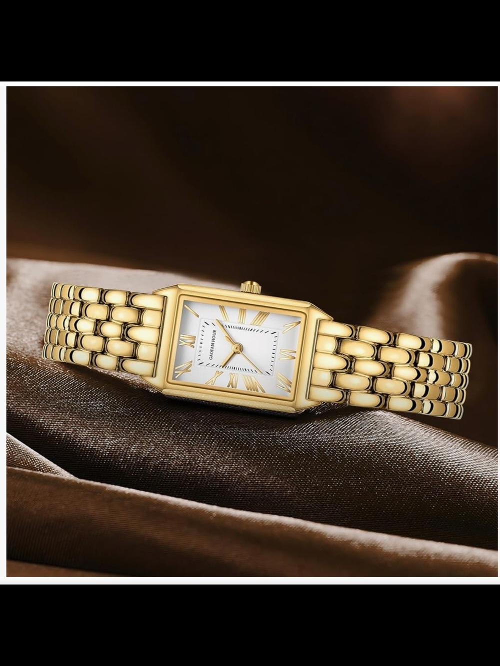 Gold Rectangular Bracelet Watch with Roman Numerals